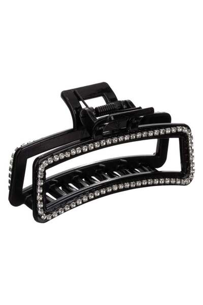 SHOPIENS Clama de par pentru femei neagra lucioasa cu strasuri argintiu 9 cm ...