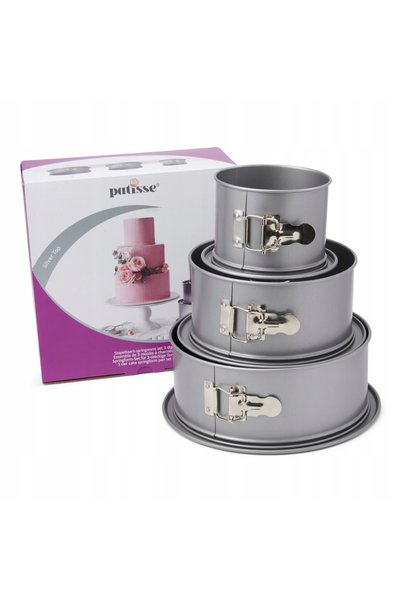 Patisse Set de 3 forme înalte pentru tort cu bază argintie
