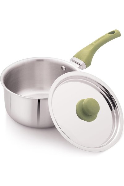 Generic Haptik Series Triply Stainless Steel Saucepan 18 cm (1.8 L) with Glas...