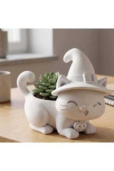 OEM Ghiveci pisică Halloween cu pălărie, imprimat 3D - 15,39 × 15 × 14,9 cm