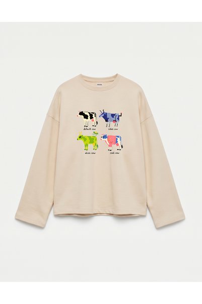 Disante Oversize 100% Cotton 3 Thread Sweatshirt - Cow Collection