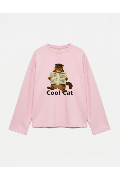 Disante Oversize 100% Cotton 3 Thread Sweatshirt - Cool Cat