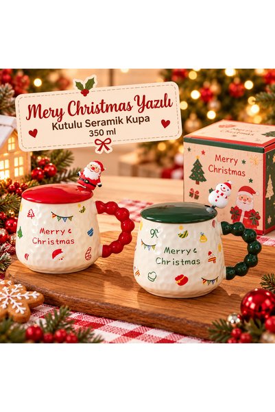 hediyeofisi Merry Christmas Yazılı Kutulu Seramik Kupa 350 ml Yılbaşı Temalı ...
