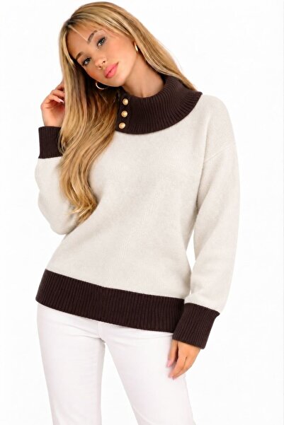 ZERELLE COLLECTİON Women's Knitwear Sweater with Collar and Button Details
