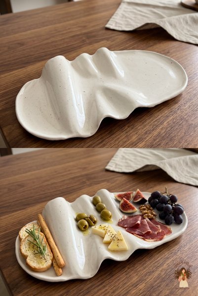 Genel Markalar El Yapımı Seramik Amorf Sunum Tabağı 43x23 cm | Kıvrımlı Peyni...