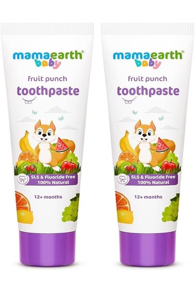 Mamaearth 100% Natural Kids Fruit Punch Toothpaste with Sorbitol, Silica & Gl...