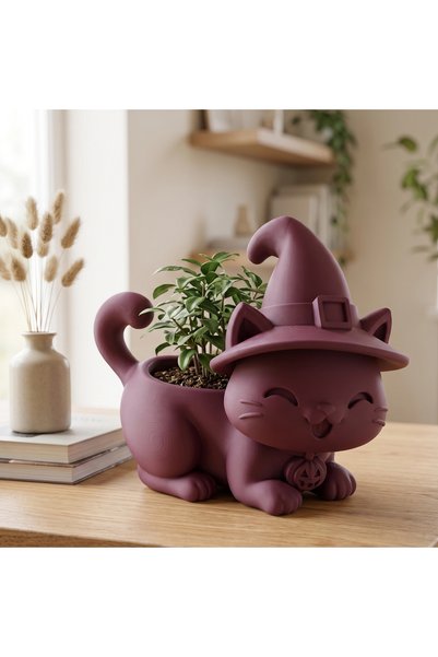 OEM Ghiveci pisică Halloween cu pălărie, imprimat 3 - 15,39 × 15 × 14,9 cm - ...