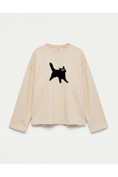Disante Oversize 100% Cotton 3 Thread Sweatshirt - Black Cat