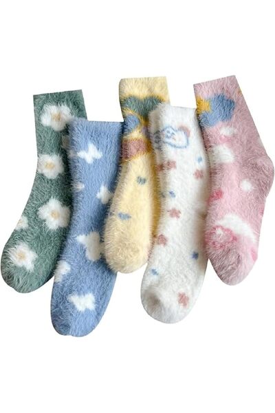 Generic 5 Pairs Fuzzy Socks for Women, Cozy Winter Warm Slipper Socks, Soft M...