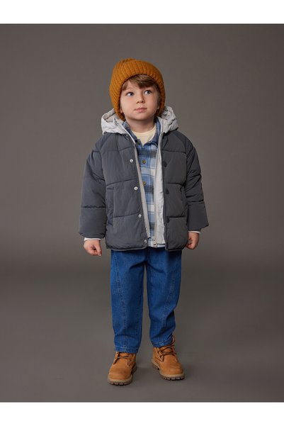 LC Waikiki TWO MT SHOP KALİTESİ LCW baby Gri Düz Standart & Regular Erkek Bebek Şişme Mont