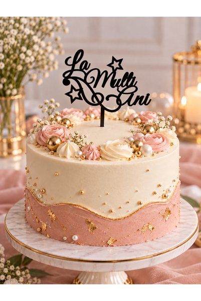 Bello Carino High quality decoration products Decoratiune Topper pentru Tort „La Mulți Ani”, Model cu Stele, MDF, 11 x 15 cm