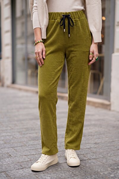 Chiccy Pantaloni italieni din catifea subțire, țesuți, cu elastic și talie le...