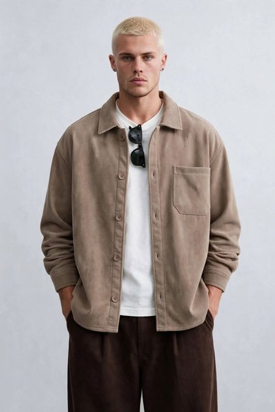 BARRELS AND OIL Men's Single Pocket Polo Collar Seasonal Jacket - Brown