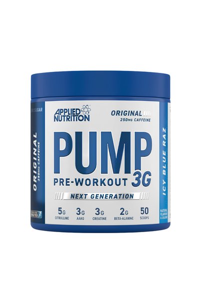 applied nutrition Pump 3g Pre-Workout (Pre-Workout Supplement from Applied Nutrition) with Icy Blue Raz Flavor, 375g (Approximately 25 Servings)