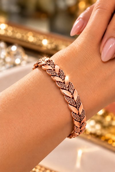 GWOMA Women's Copper Bracelet - Leaf Patterned Women's Copper Bracelet Authentic Handcrafted Adjustable Design