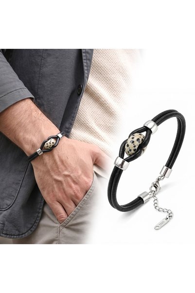 FM 💎   Premium Shiny and Stylish Dalmatian Natural Stone Steel Adjustable Le...