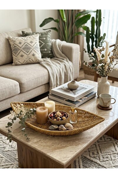 LOVYCO Multi-Purpose Decorative Wicker Basket - Leaf Design Coffee Table and Console Organizer