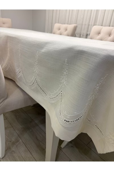 FIRAT RİZE BEZLERİ Embroidered Linen Textured Seamless Tablecloth 240X150