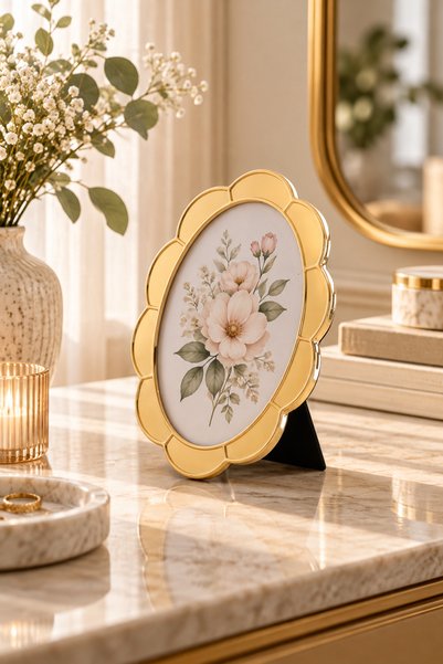 welcomein Gold Oval Fotoğraf Çerçevesi 13x18 cm – Altın Renk Dekoratif Masaüs...