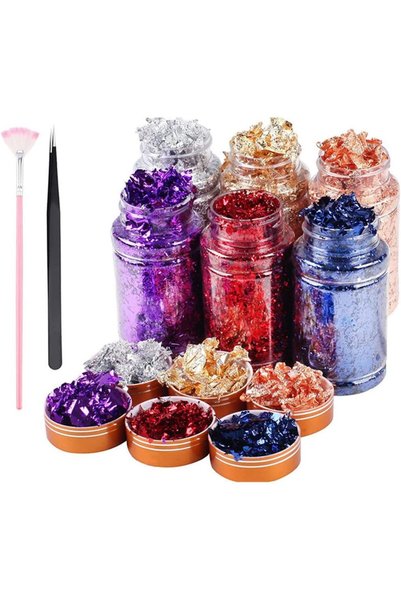 Generic Gold Foil Flakes for Resin 6 Bottles Gilding Flakes Metallic Foil Fla...
