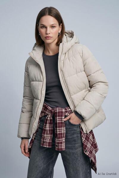 Şeker Portakalım Palton cu glugă 8002 Stone