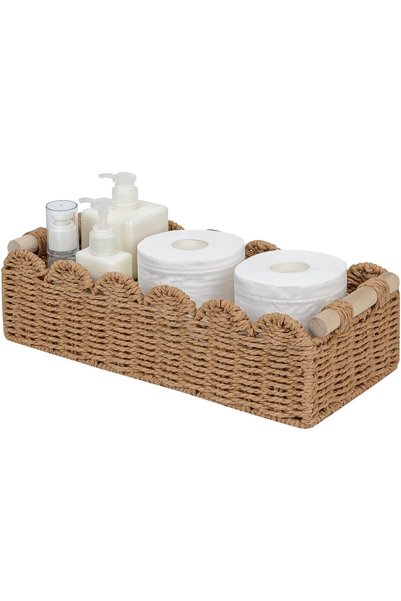 Generic Woven Paper Rope Storage Basket with Scalloped Edge, Bedroom Decor Ba...