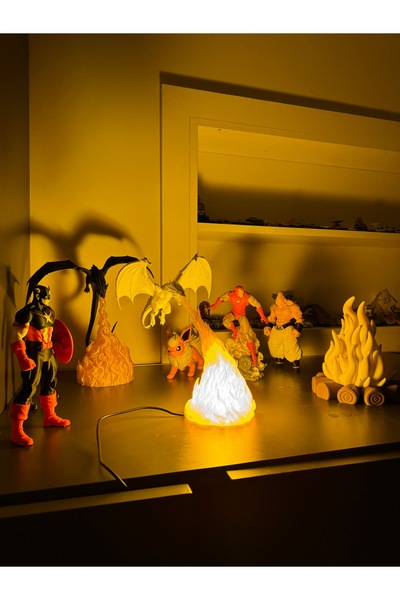 Dest Studio 3D Işıklı Beyaz Ejderha ve Alev Efektli Gece Lambası (Güçlü Led M...