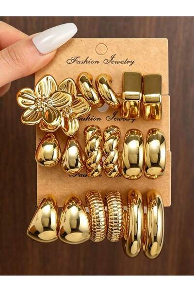 Choice 9 Pairs 3/9 Pairs Set Euro-Chic Geometric Earrings Set – Metal Flower,...