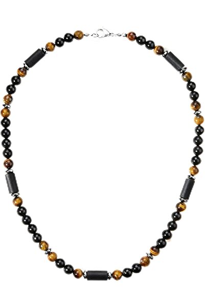 Generic Men's Beaded Necklace 8mm Natural Tiger Eye and Black Obsidian Gemsto...