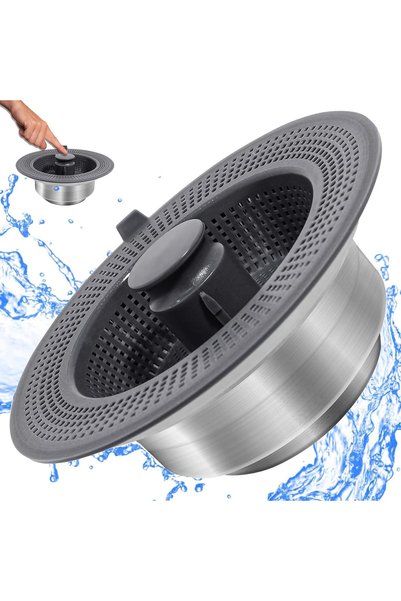 Generic مصفاة حوض المطبخ المطورة الجديدة 3 في 1، سدادة منبثقّة من الفولاذ الم...