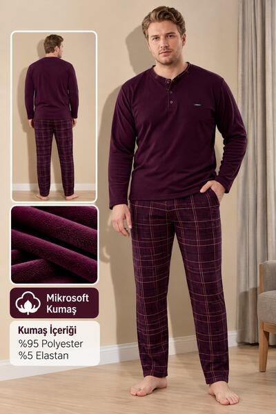 Pijamoni PJM Ανδρικό Σετ Πιτζάμες Χειμερινό με Γιακά με Κουμπιά Microsoft σε ...
