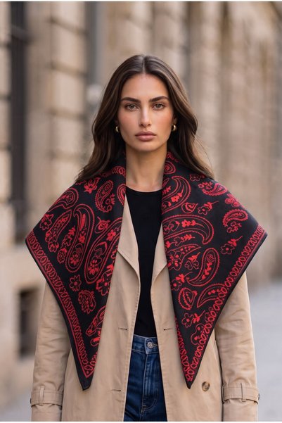 GİYU SHOP Șal de iarnă pentru femei, în formă de triunghi, cu model etnic, în stil vintage, cu două fețe, reversibil, care se poartă pe umeri