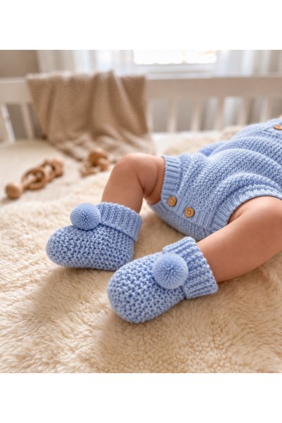 Miniminiksdesing أحذية أطفال محبوكة مزينة بكرات صغيرة 0-6 أشهر