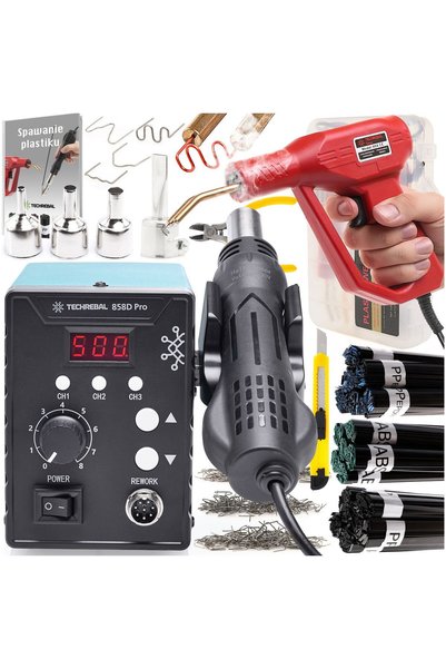 TECHREBAL Stație de lipit cu aer cald 858D Pro + Set de 3 pistoale de lipit +...