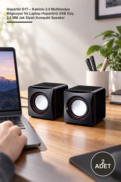 Yenilig 2 Adet Hoparlör D17 – Kablolu 2.0 Multimedya Bilgisayar Ve Laptop Hoparlörü USB Güç 3.5 MM Jak Siyah Kompakt Speaker