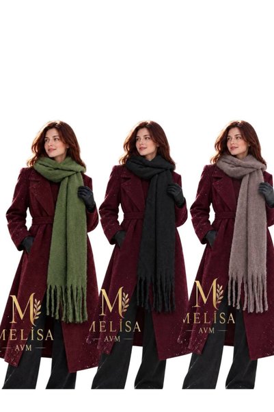 MELİSA AVM 3 τεμάχια κασκόλ Buklet soft με φουλάρι σε χρώματα χακί, μαύρο και...