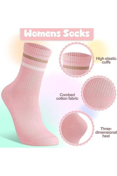 Yelajoy 8 Pairs Colorful Women's Striped Athletic Socks, Breathable Cotton Socks for Pilates, Yoga w