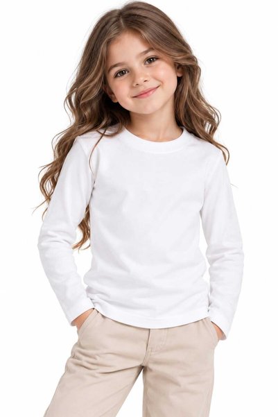 BABİDO Girls Boys 100% Cotton Long Sleeve Crew Neck Basic Badi T-Shirt Unisex Seasonal 4-12 Years (3 Pieces)