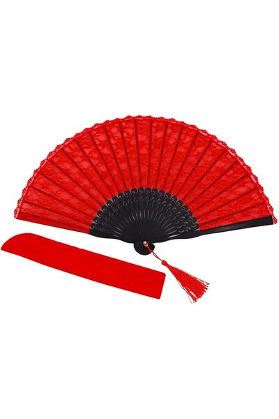 GENERAL Silk Lace Folding Hand Fan, Bamboo Frame Chinese Fan with Tassel, Ele...