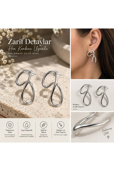 Paslanmaz Çelik Sonsuzluk Formlu Modern Tasarım Küpe
