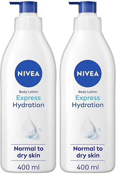 NIVEA Body Lotion for Normal to Dry Skin, Express Hydration, 72h Moisture, 100% Pure Hyaluron, Sea Minerals with Deep Nourishing Serum, 2x400ml
