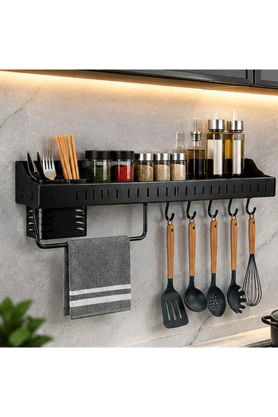 Wonderful-kitchens رف حائط لتنظيم أدوات المطبخ 60 سم أسود - موديل 3102-60