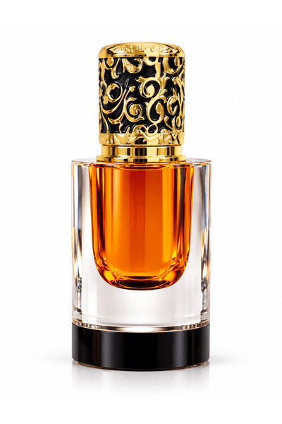 Generic Brand زجاجة عطر فاخرة بتصميم أنيق وغطاء ذهبي وأسود مزخرف، مع قاعدة زج...