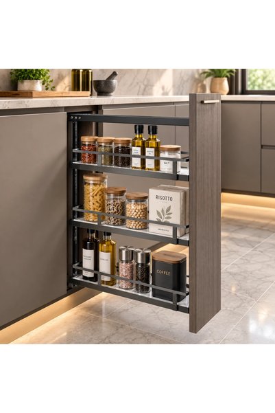 Wonderful-kitchens 3-Tier Pull-Out Side Trolley for Kitchen – 25 cm Cabinet M...