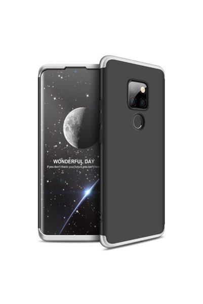 GKK Θήκη 360° για Huawei Mate 20, σκληρή ματ, μαύρη/ασημί με βελούδινη υφή