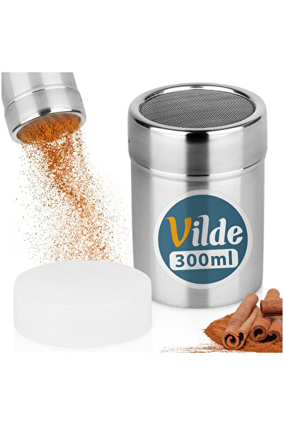 Vilde Dozator pudra din inox cu sita fina si capac, 300 ml, 7x7x10 cm, pentru...
