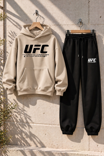 NewCabin New Season 3 Threaded Compact Combed Cotton Fabric Kangaroo Pocket Sweatpants - 2-Piece Top and Bottom Set