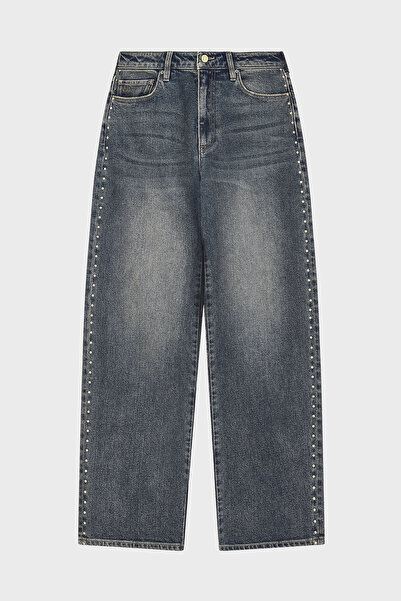 Armani Exchange Pamuklu Oversize Fit Zımba Detaylı Geniş Paça Jeans Kadın KOT PANTOLON XW000100 AF25