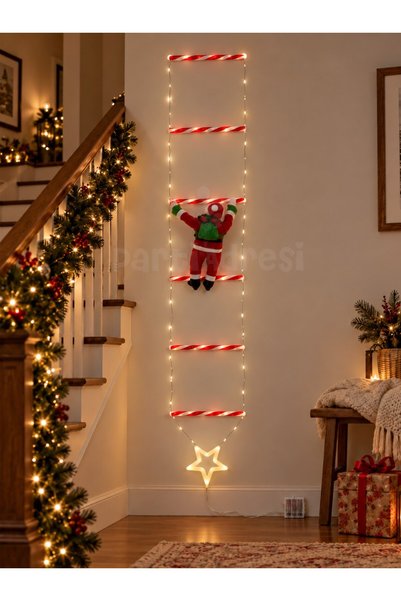Parti Adresi Merdivenli Tırmanan Noel Baba Led Işık 242 cm Kumandalı 8 fonksi...