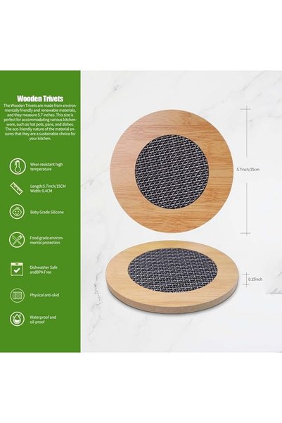 TERRIFI Wooden Trivets Hot Pads (4 Pcs), 5.7 Inch Round Heat Resistant Mats for Kitchen Countertop Protectio